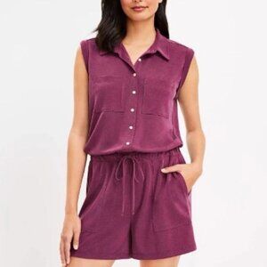 Lou & Grey Sandwashed Sleeveless Romper Italian Plum Small Soft Knit Modal Blend